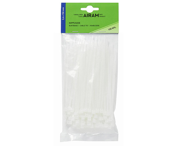 Johdinside / nippuside Airam 3.6x150mm valkoinen / 100 kpl