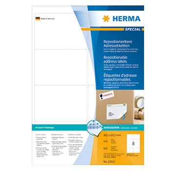 Monikäyttötarra HERMA 10312 tarra irtoava 99,1x67,7mm 8-jakoinen