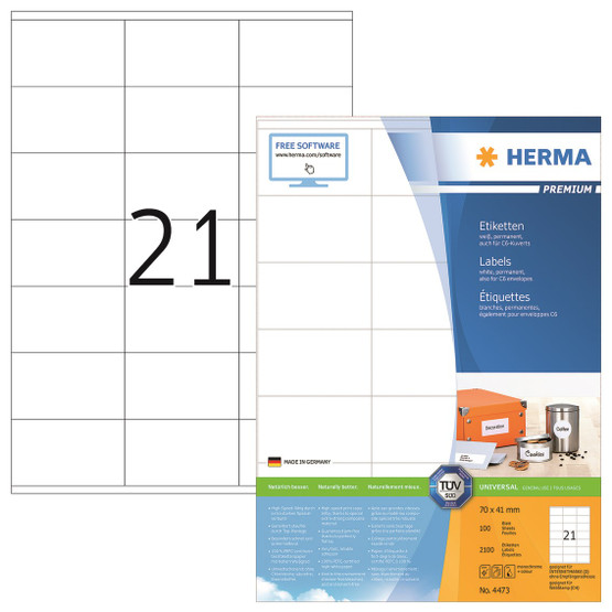 Monikäyttötarra HERMA 4473 tarra 70x41mm 21-jakoinen