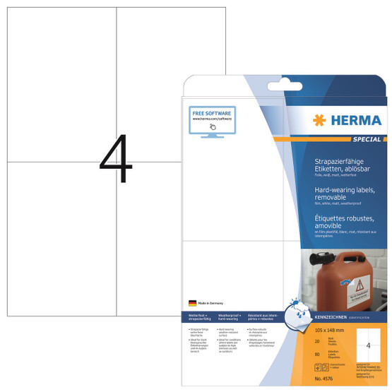 Säänkestävä tarra HERMA 4697  105 x 148mm 4-jakoinen