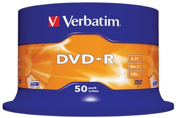 DVD-R levy Verbatim 4,7GB 16x, spindle  / 50 kpl