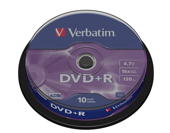 DVD+R levy Verbatim 4,7GB 16x, spindle / 10 kpl