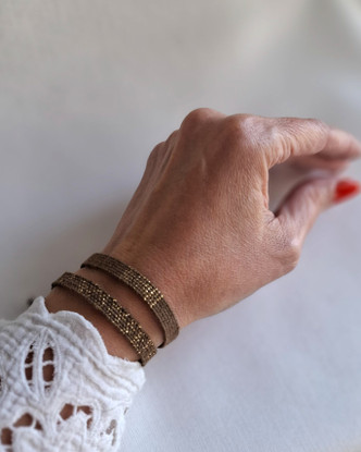 Linen Stories | Ruskea-kulta Shimmer käsin kudottu pellavarannekoru
