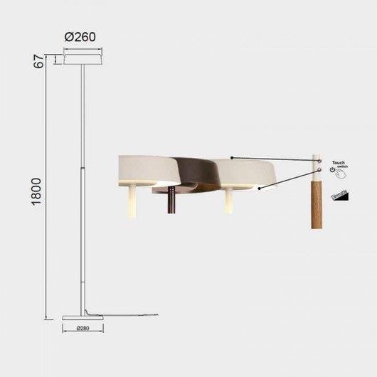 Mantra Noa 8567 - lattiavalaisin, korkeus 180cm
