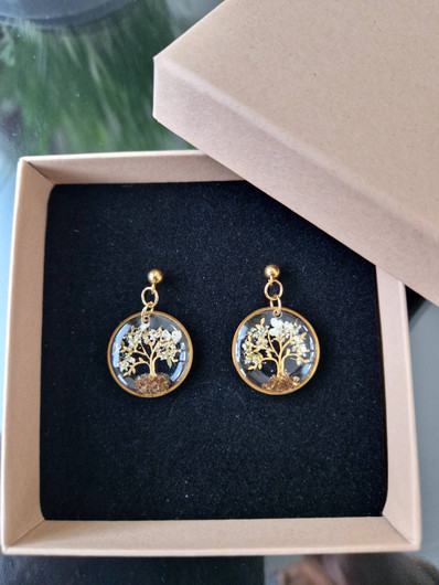 Elämänpuu - korvakorut aidoilla kukilla - Voimapuu-kokoelma (kullanvärinen)