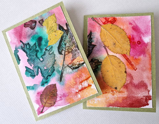 Luonnon muistikirjasta – käsinmaalatut kortit, lehtiaihe 1 (2kpl)