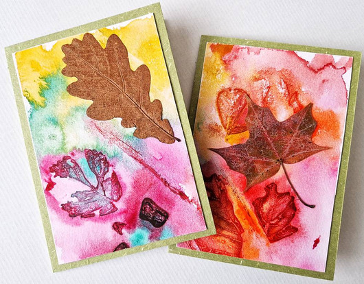 Luonnon muistikirjasta – käsinmaalatut kortit, lehtiaihe 2 (2kpl)