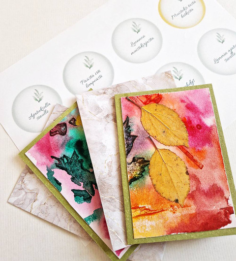 Luonnon muistikirjasta – käsinmaalatut kortit, lehtiaihe 1 (2kpl)