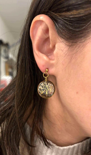 Elämänpuu - korvakorut aidoilla kukilla - Voimapuu-kokoelma (kullanvärinen)