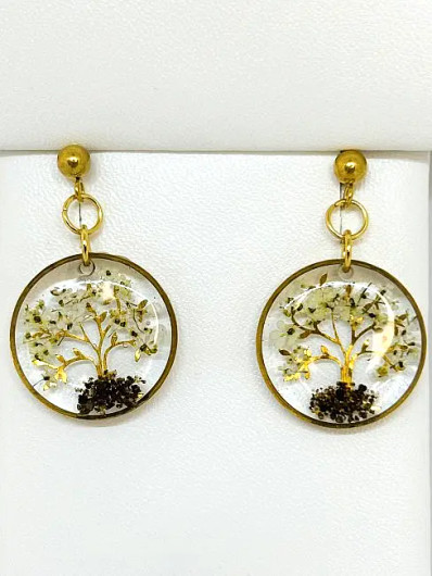 Elämänpuu - korvakorut aidoilla kukilla - Voimapuu-kokoelma (kullanvärinen)