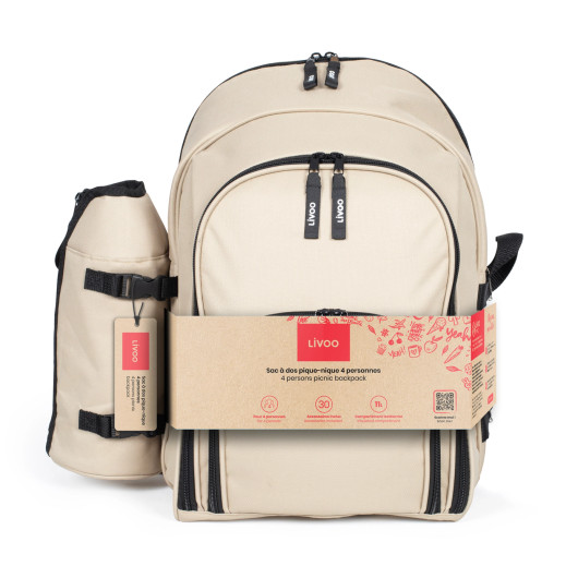 Piknik-reppu 4 hengelle – valmis setti retkille, puistoon ja kesäpäiviin (vaalea)