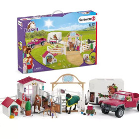 Schleich 72148 matka paddockiin. Auto ja traileri, hevosaitaus, koira