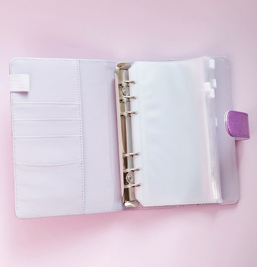 Budjettikansio a6 kokoinen, Liila glitter