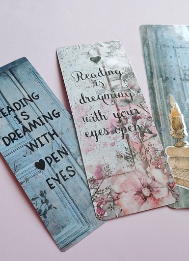 Kirjanmerkit, reading is dreaming. Siniset sävyt