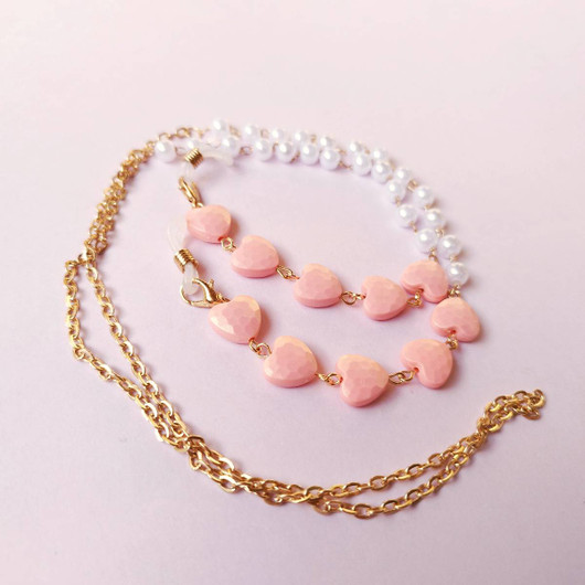 Silmälasiketju, korallinpunaiset sydämet