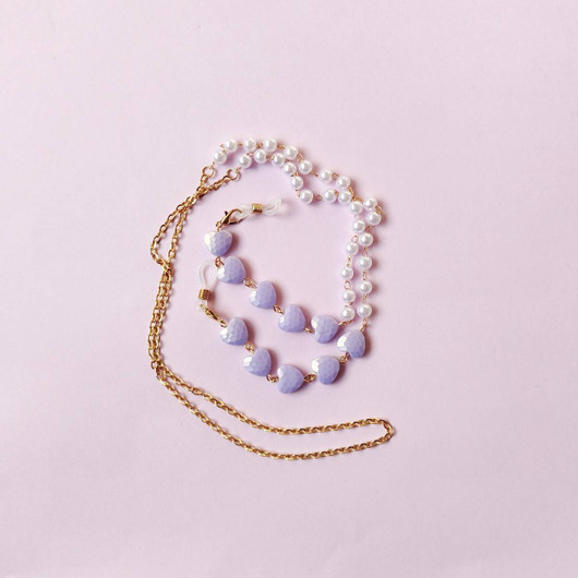 Silmälasiketju, liilat sydämet