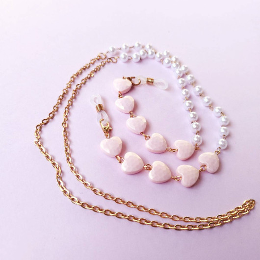 Silmälasiketju, vaaleanpunaiset sydämet