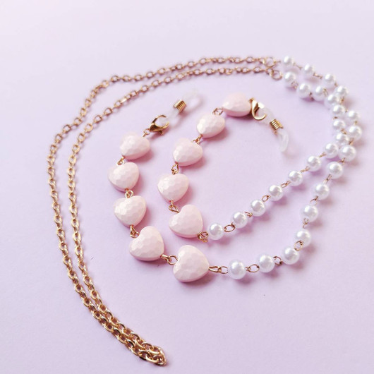 Silmälasiketju, vaaleanpunaiset sydämet