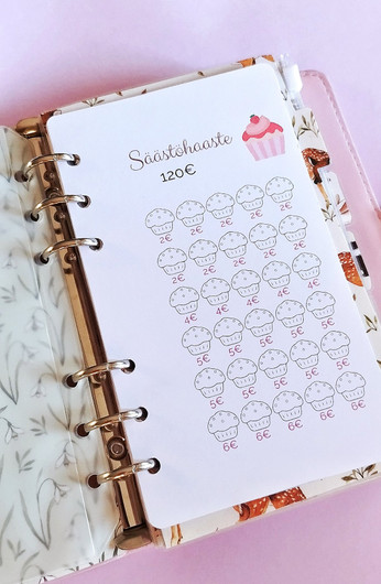 Säästöhaaste kortit budjettikansioon, Herkkuteema