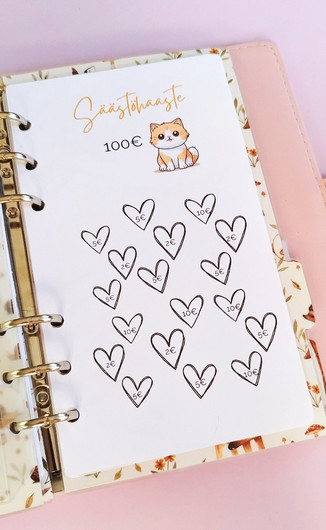 Säästöhaaste kortit budjettikansioon, Kissateema