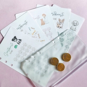 Säästöhaaste kortit budjettikansioon, Koirateema