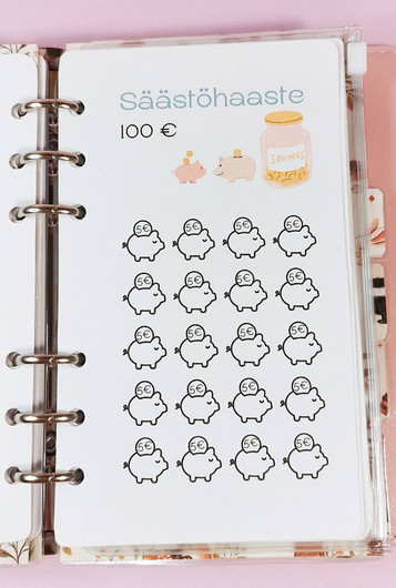 Säästöhaaste kortit budjettikansioon, Possuteema