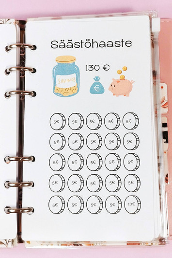 Säästöhaaste kortit budjettikansioon, Possuteema