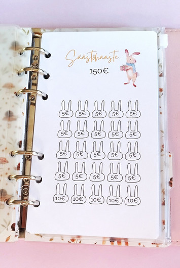 Säästöhaaste kortit budjettikansioon, Puputeema