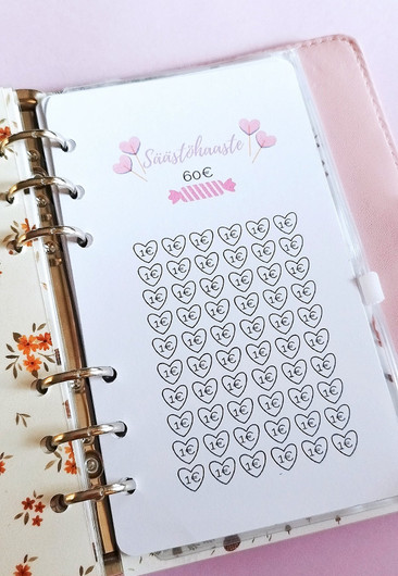 Säästöhaaste kortit budjettikansioon, Synttäriteema