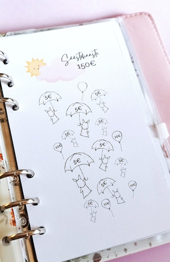 Säästöhaaste kortit budjettikansioon, Synttäriteema