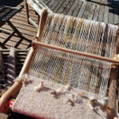 Meeri kudottu huivi Helmet rantahiekalla n. 200x36 cm