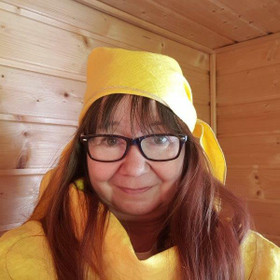 Saara-saunahuivi Aurinko 100 % pellava n. 115x55 cm XS-M