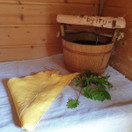 Saara-saunahuivi Aurinko 100 % pellava n. 115x55 cm XS-M