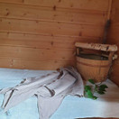 Saara-saunahuivi Kameli 100 % pellava n. 160x70 cm M-XL