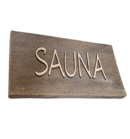 Sauna-kyltti kelopuu