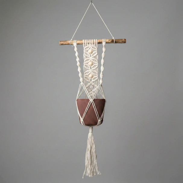 Uniikki Makramee-sein&auml;amppeli Luonnonoksalla (ilman ruukkua)